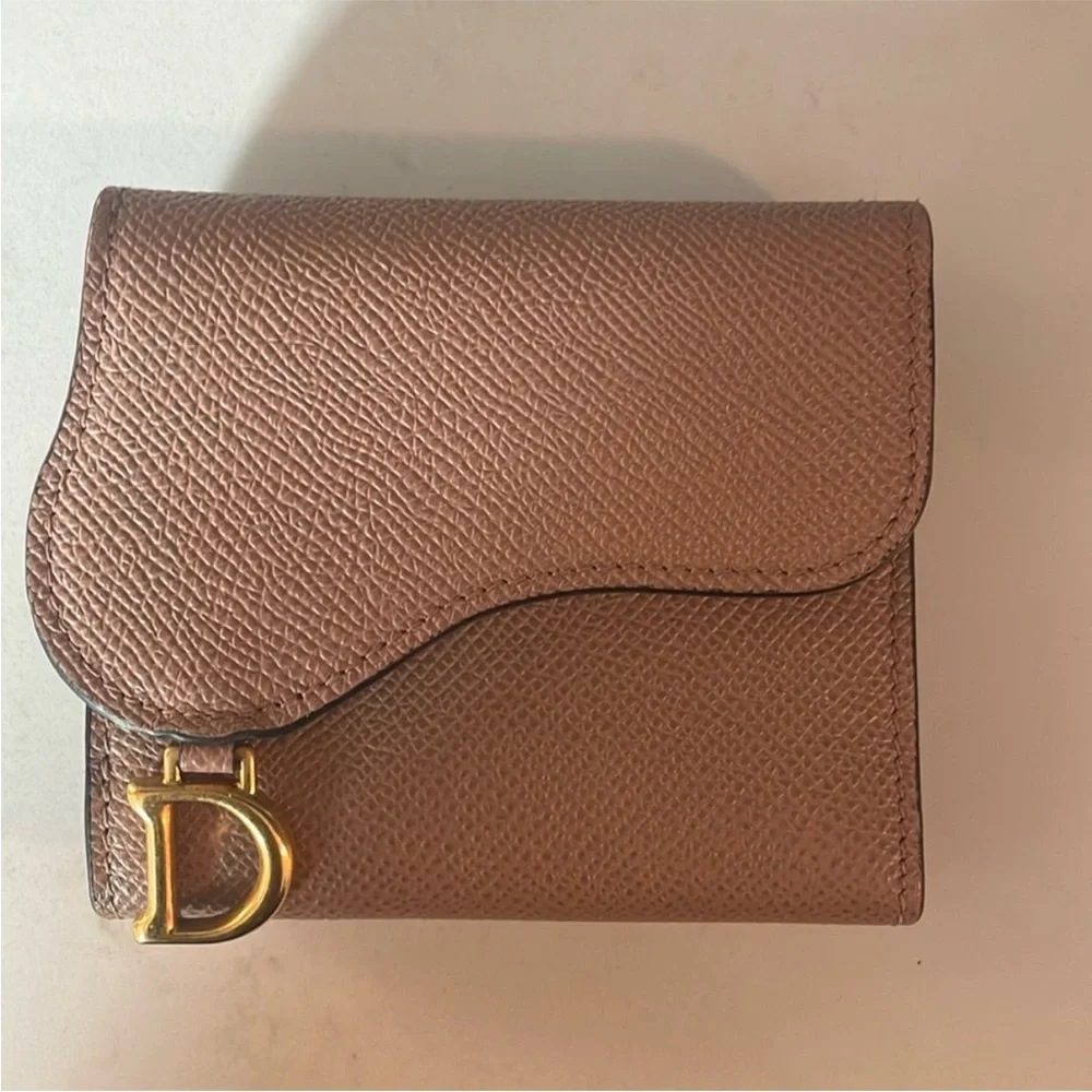 Dior pink Leather Wallet with Gold Accent